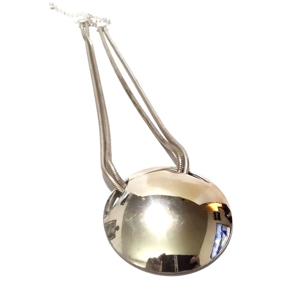 Chico's Silver Tone Large Dome Circle Pendant Statement Necklace 18" - Picture 2 of 8
